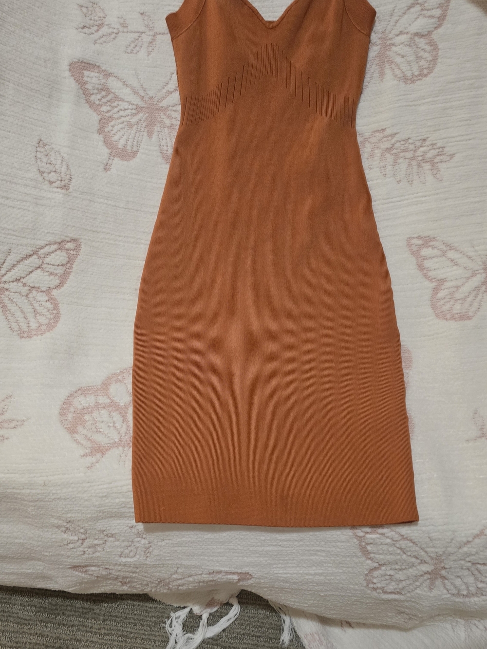 Guess Sleeveless V-Neck Midi Dress in Rust Orange